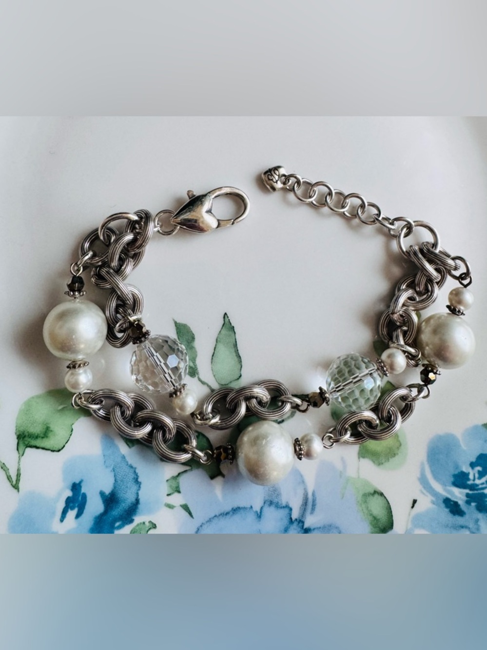 Brighton Two Strand Silver-Tone Pearl & Crystal Bracelet